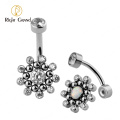 2021 Body Jewelry ASTM F136 Titanium Sexy Belly Button Flower Rings CZ Opal 18 Navel Piercing Rings For Women